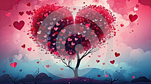 red heart shaped tree on white background.