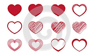 Red heart shapes icon set. Design elements for Valentine\'s day, love, or romance