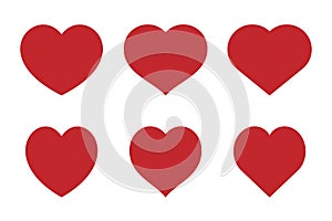 Red heart shapes icon set. Design elements for Valentine\'s day, love, or romance. Flat heart collection, herz sammlung