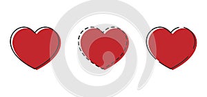 Red heart shapes icon set. Design elements for Valentine\'s day, love, or romance. Heart collection, herz sammlung