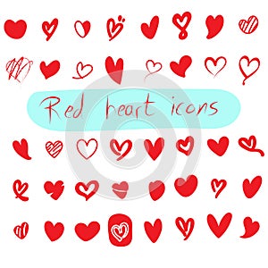 red heart shapes icons set illustration vector hand drawn isolated on white background