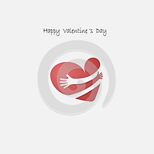 Red heart shapr with hand embrace.Hug yourself logo.Love yoursel