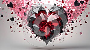 Red heart shattered into pieces. Glass texture. Broken heart. Digital AI