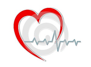 Red heart silhouette and cardiogram on white, stock vector illus