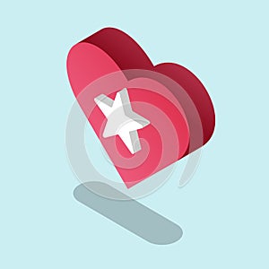 Red heart with a star shape. isometric icon