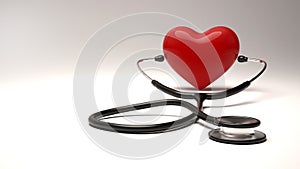 Red heart and a stethoscope.Blood pressure control.