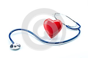 Red heart with stethoscope isolated on white background