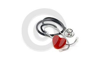 Red heart, stethoscope on white background, health medical technology concepts