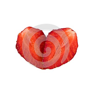 Red Heart of Fresh Strawberry isolated on white background