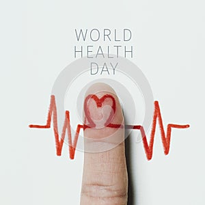 Heart symbol and the text world health day