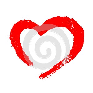 Red heart. Symbol love isolated on white background. Frame brush strokes. Grunge shape heart. Hand drawn paint sketch. Drawing bor