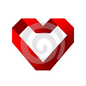 Red heart symbol love from ribbon, stock vector illustration