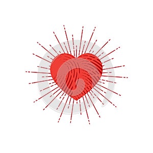 Red heart symbol with sunburst.