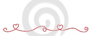 Red heart tendril border isolated on white background