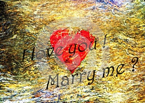 Red heart with text I love you and marry me.