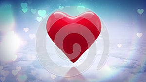 Red heart thumping on glittering background