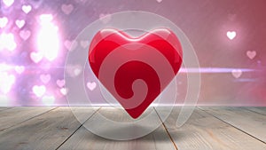 Red heart thumping on glittering background