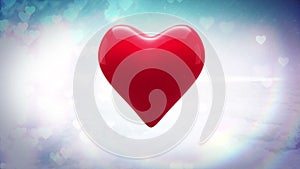 Red heart thumping on glittering background