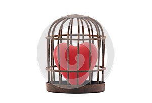 Red heart trapped in retro rusty cage