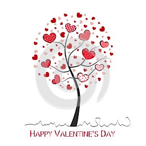 Red heart tree. Happy Valentine`s day greeting card vector