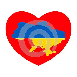 Red heart and Ukraine map. Abstract ukrainian blue yellow flag with love symbol. Conceptual idea - with Ukraine in his