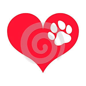 Red heart with White Pawprint