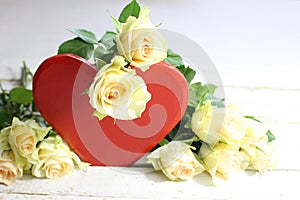 Red heart with white roses