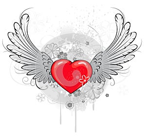 Red heart with wings