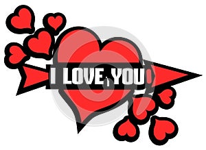 Red heart with word I love you isolated