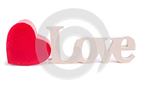 Red heart and the word love