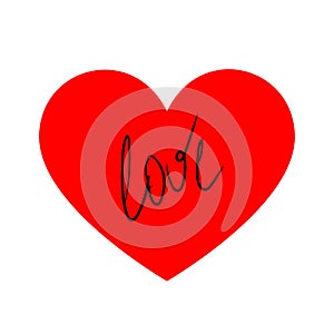 Red heart with the word love on white of vector illu