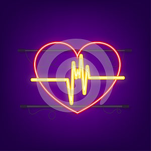 Red heartbeat. Heart pulse neon icon. Cardiogram Concept. Vector stock illustration.
