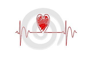 Red heartbeat, heart rate line, medicine concept, illustration design