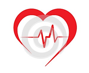 Red heartbeat line in heart icon. Healthcare concept. Vector illustration