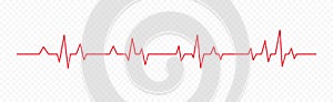 Red heartbeat line icon isolated on transparent background. Pulse Rate Monitor. Electrocardiogram. Vector illustration