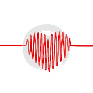 Red heartbeat line in a shape of heart on white background. Vector graph of ECG, or EKG