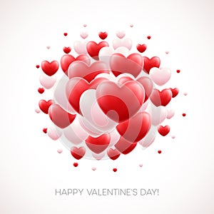 Red Hearts Background with Happy Valentines Day Greetings. Vector Illustration