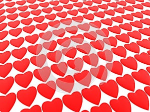 Red Hearts Background on White