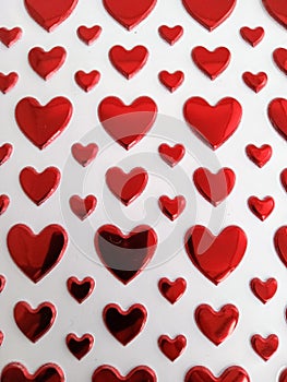 Red hearts background on a white backdrop