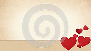 Red hearts on beige paper background with copy space card. St. Valentine's day poster. AI Generated