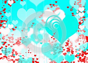 Red hearts blue texture background blur effects