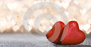 Red hearts on bokeh background