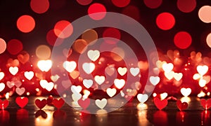 Red hearts bokeh background. Valentine's Day. Love concept.