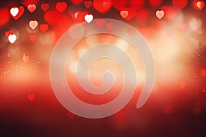 Red hearts bokeh background. Valentines day. Love romance copy space