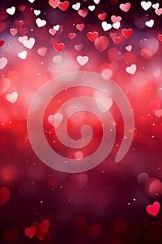 Red hearts bokeh background. Valentines day. Love romance copy space