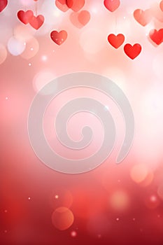 Red hearts bokeh background. Valentines day. Love romance copy space