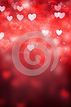 Red hearts bokeh background. Valentines day. Love romance copy space