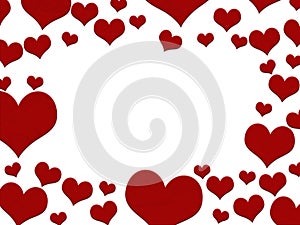 Red hearts border isolated over white