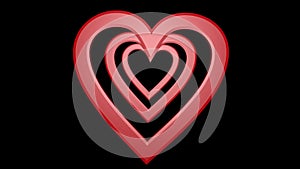 Red hearts composition, five hearts moving on black background, wedding, marriage banner, birthday celebration, disco
