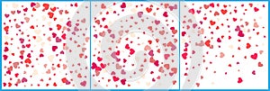 Red hearts confetti celebrations. Simple festive modern design. Holiday vector. Set 3 in 1